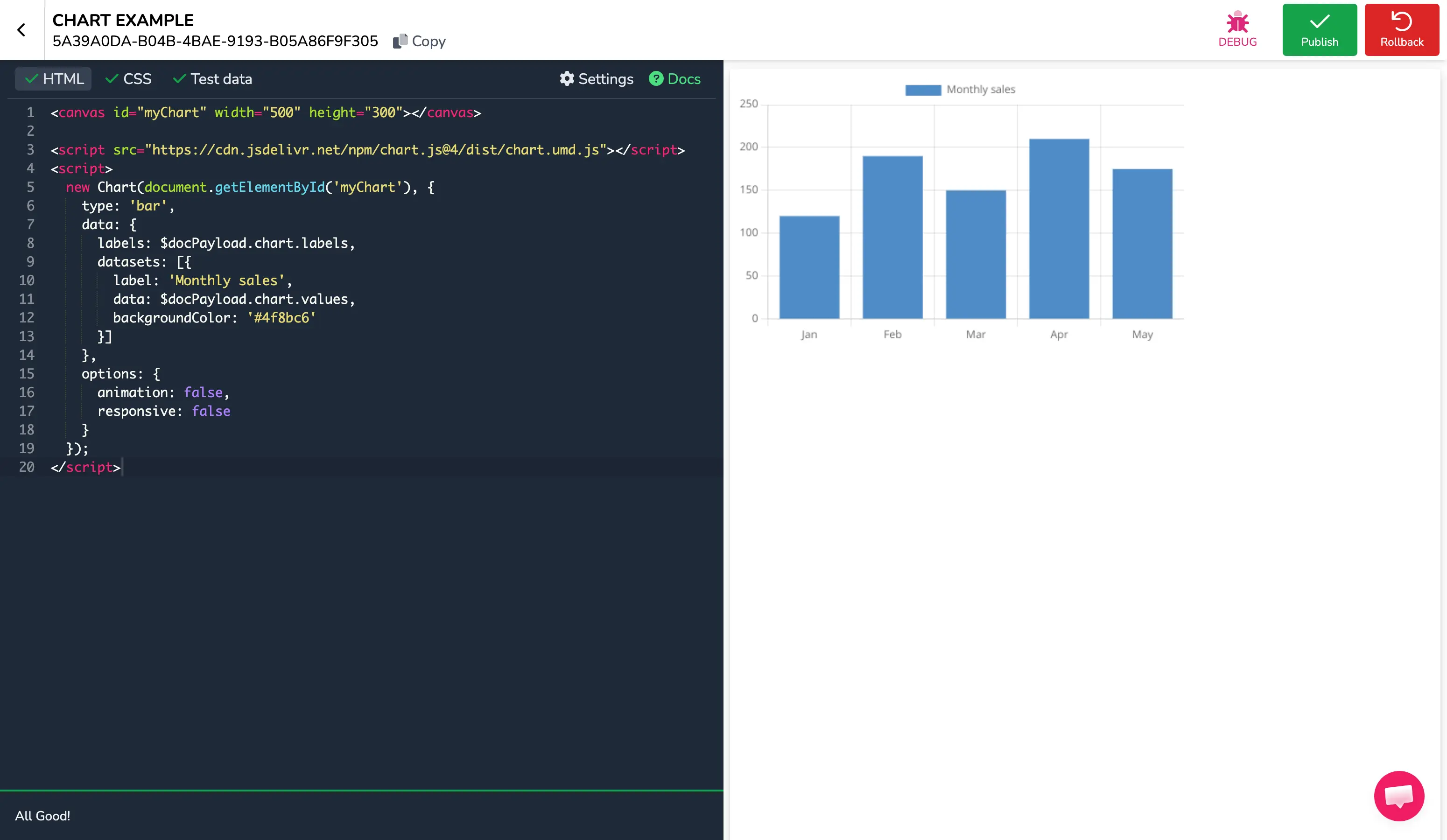 Example bar chart rendered with Chart.js