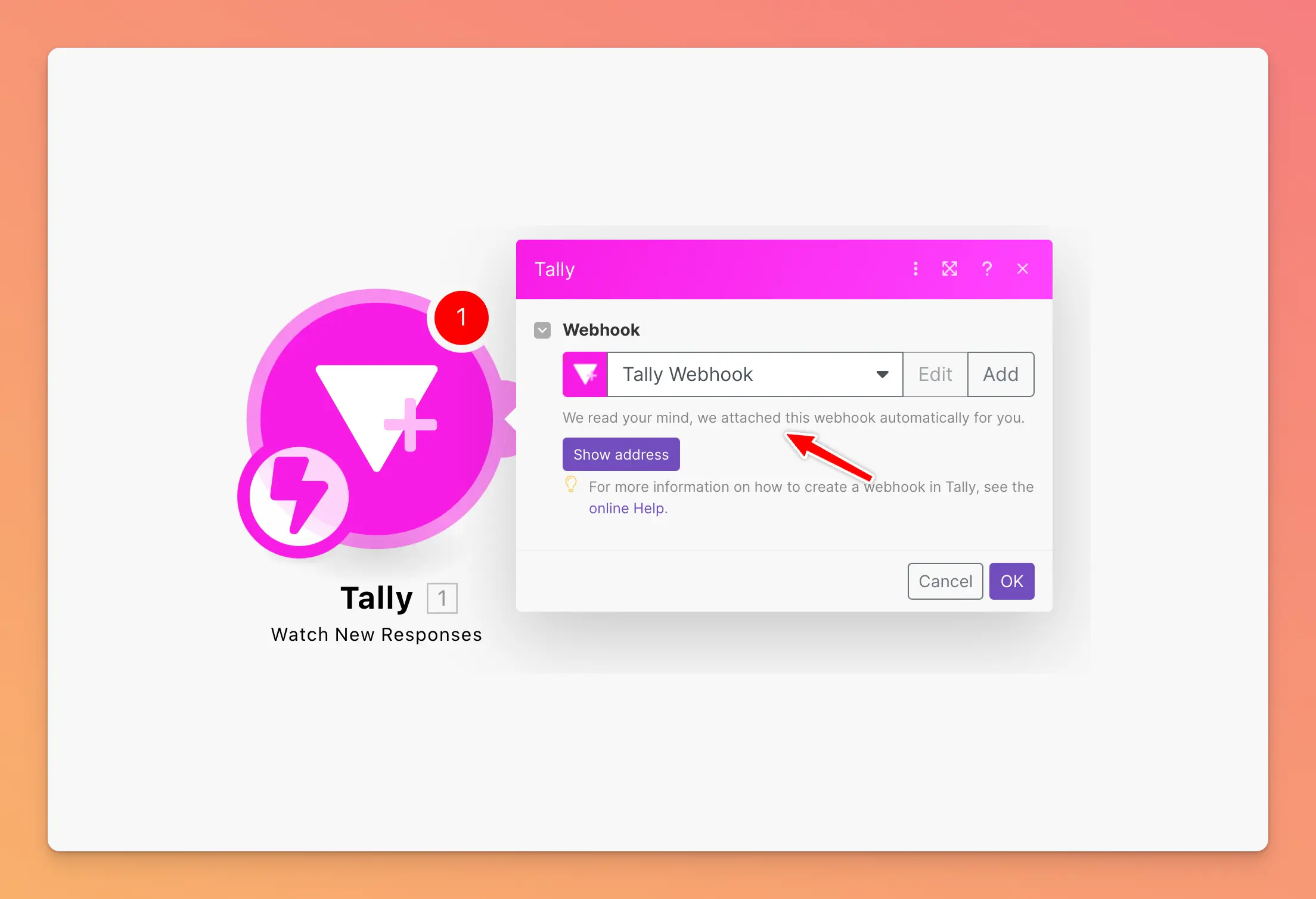 Tally webhook setup in Make