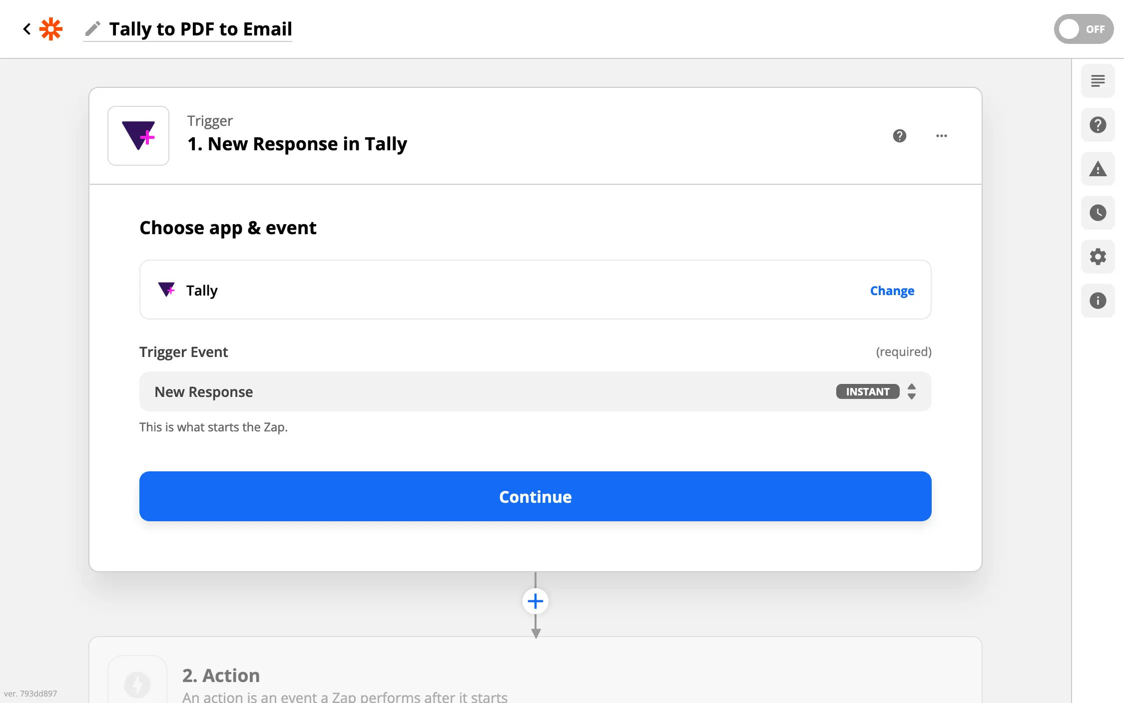 Creating a new Zap with Tally trigger