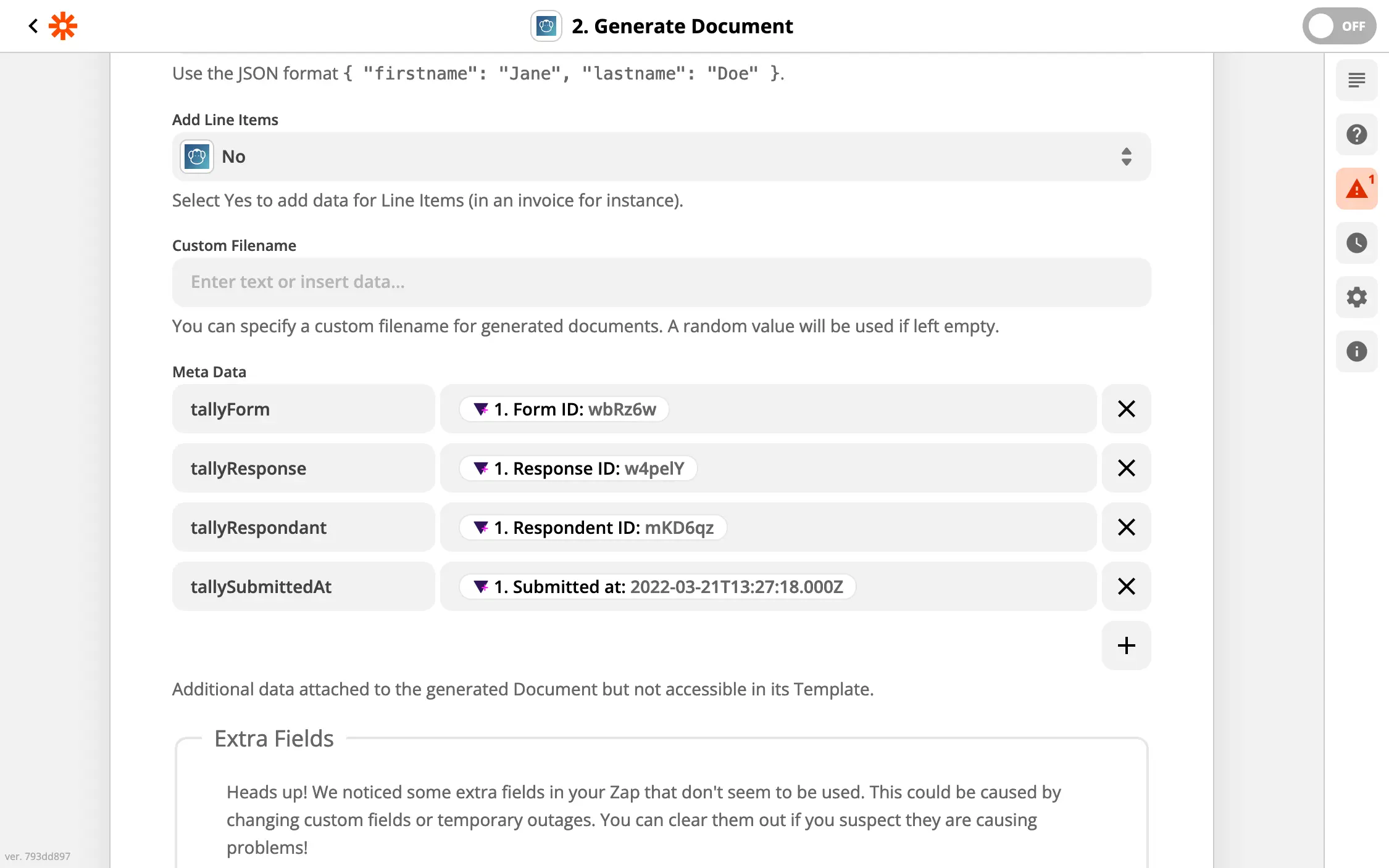 Metadata fields in the PDFMonkey Zapier action