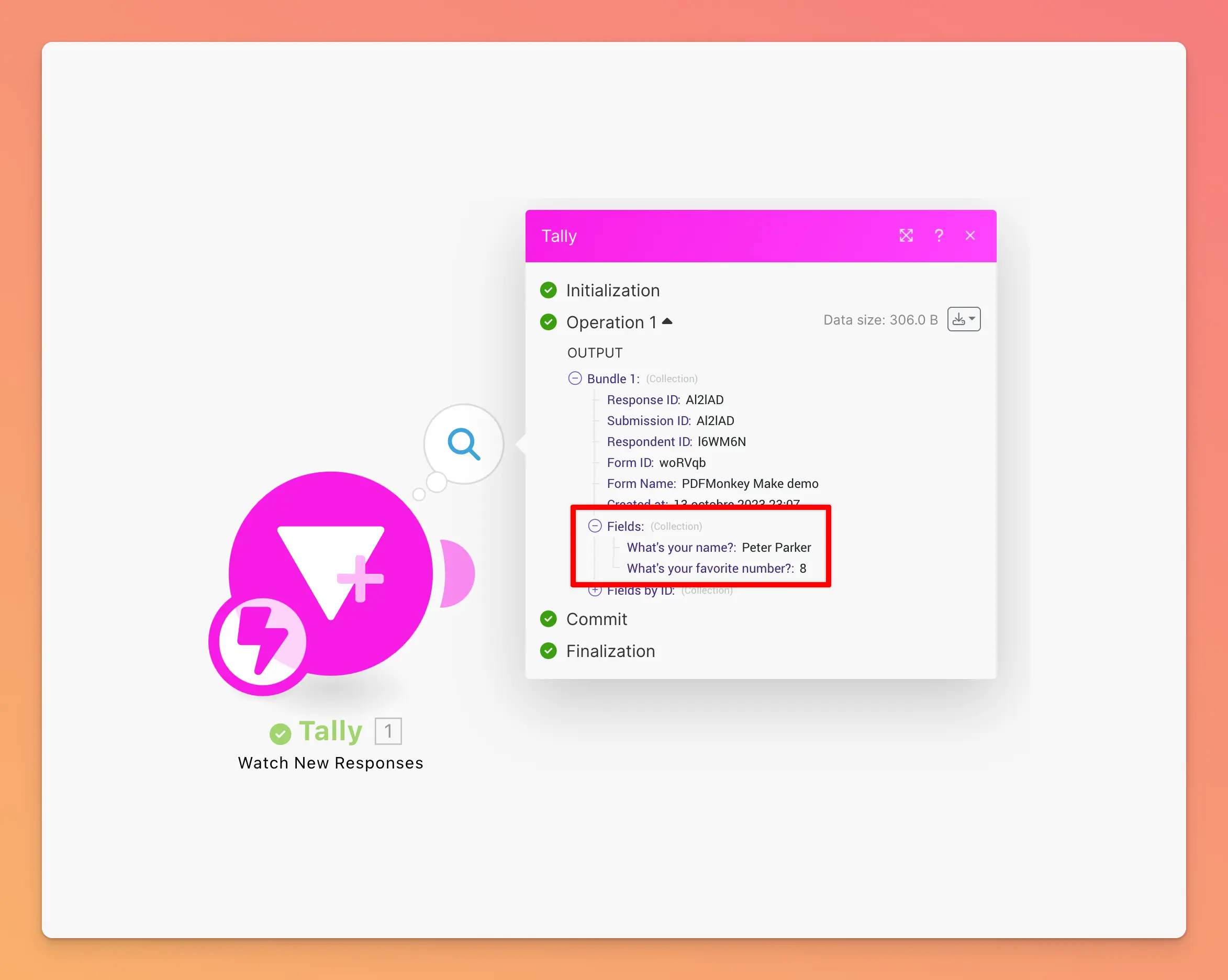 Données du trigger reçues depuis Tally