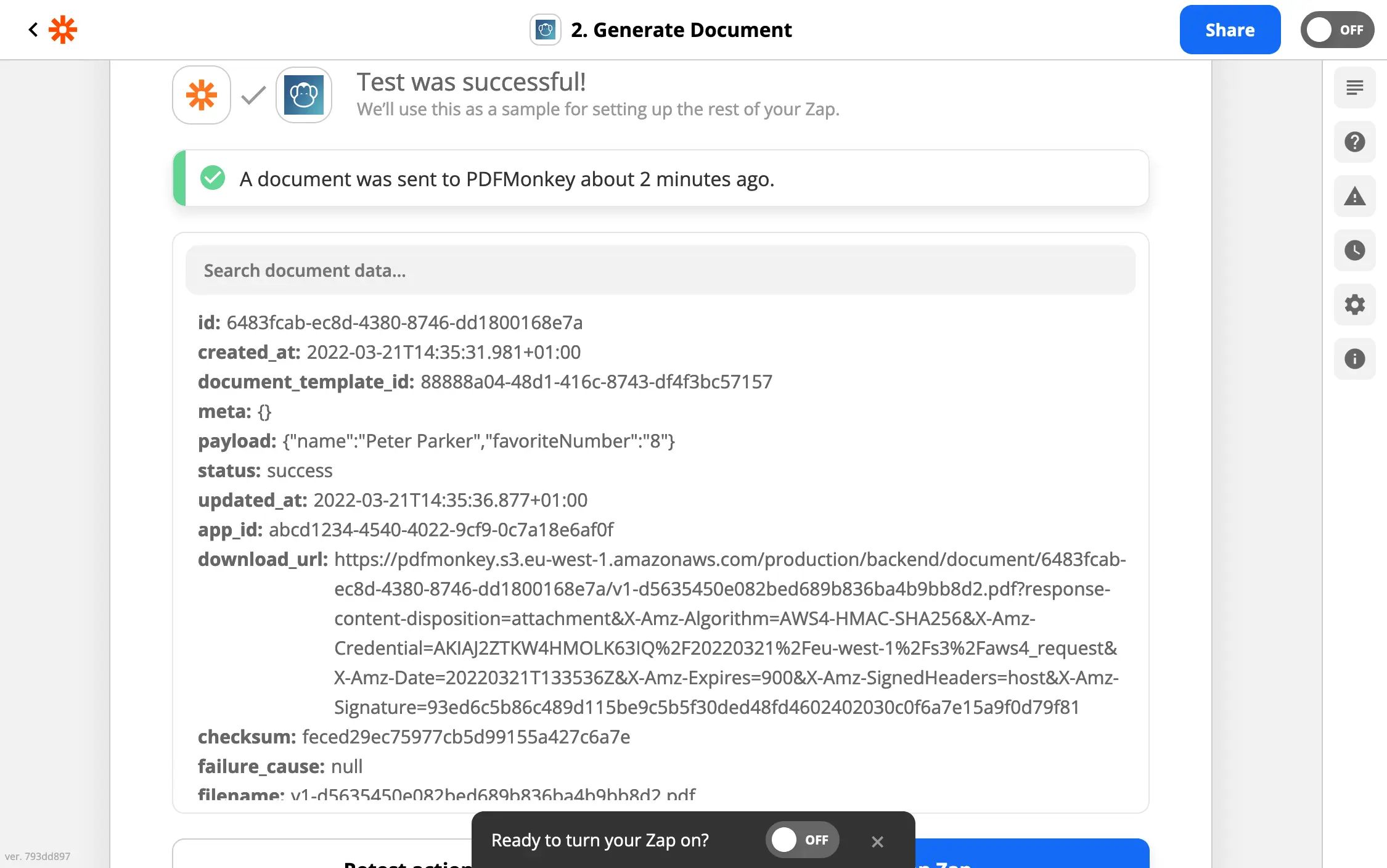 Téléchargement du document généré