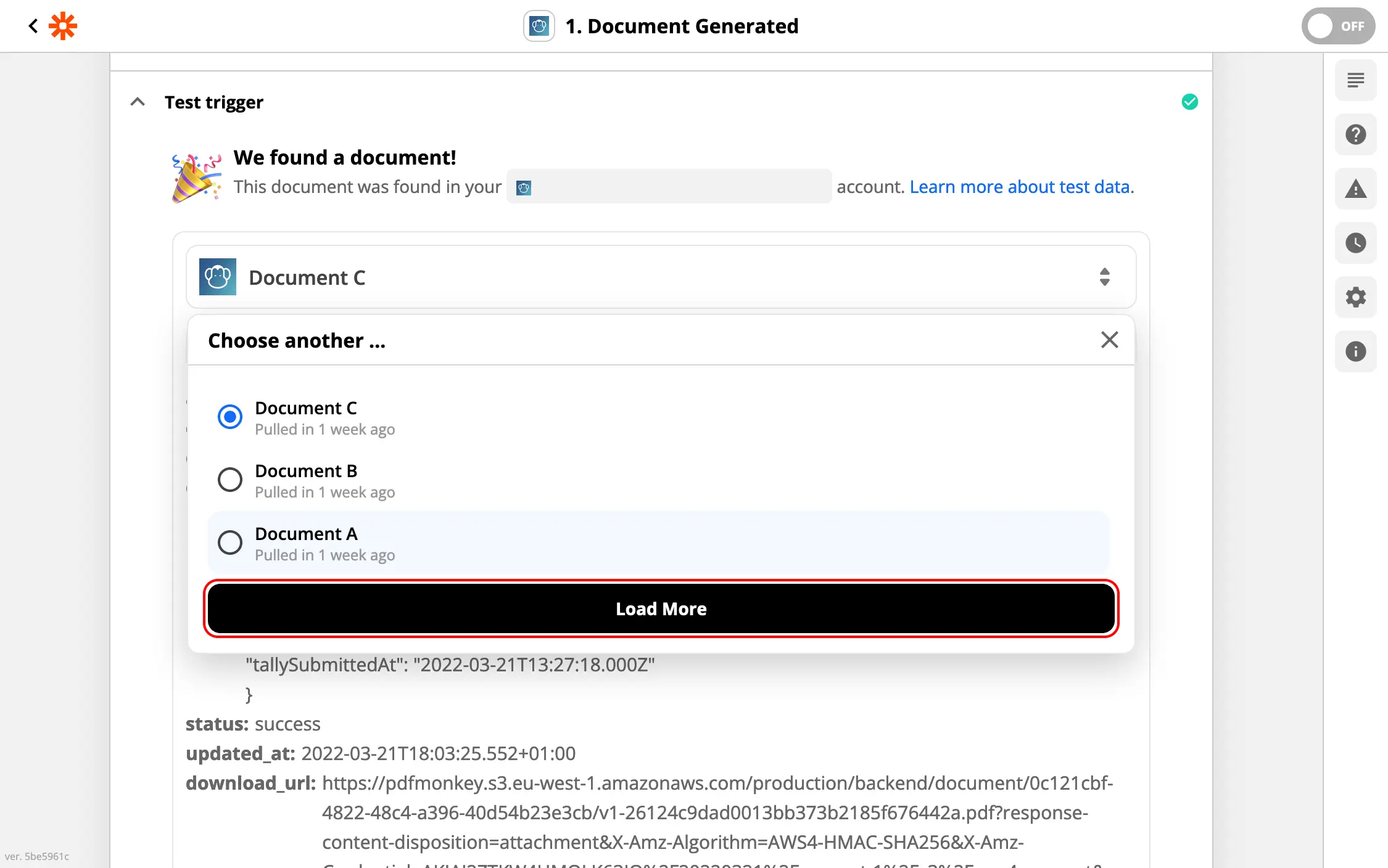 Actualisation des champs du trigger pour obtenir une nouvelle URL de téléchargement